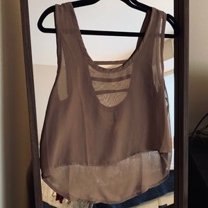 Brown Sheer Ladder Back Tank Top
